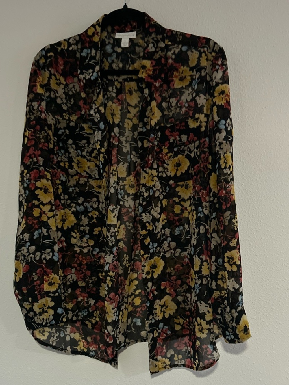 Charter Club Black Sheer Floral Button-Front Blouse